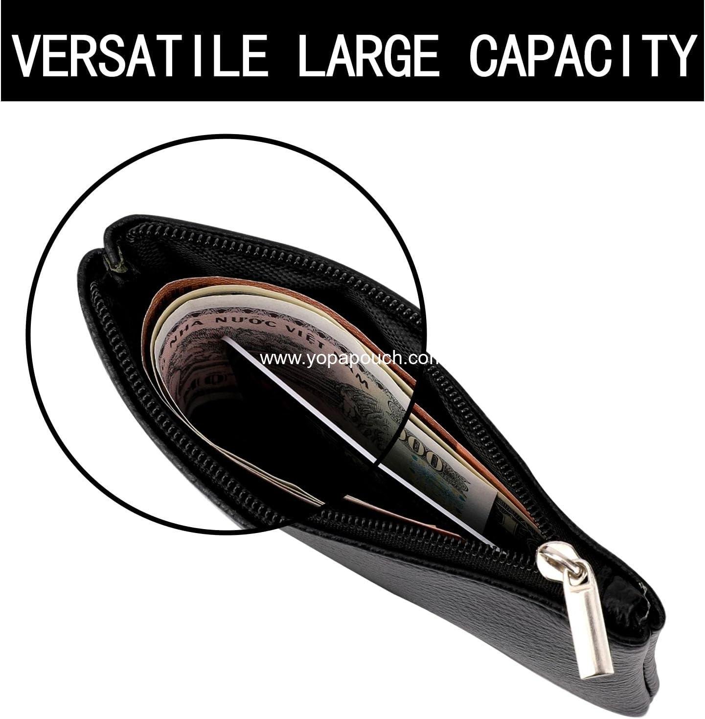 Wholesale Portable PU Leather Mini Coin Purse with Zipper for Women - Holds Credit Cards, Folded Bills, ID, Keys, Headset, Lipstick (Black & Coffee) - Supplier