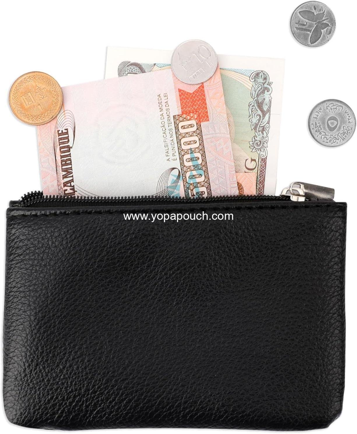 Wholesale Portable PU Leather Mini Coin Purse with Zipper for Women - Holds Credit Cards, Folded Bills, ID, Keys, Headset, Lipstick (Black & Coffee) - Supplier
