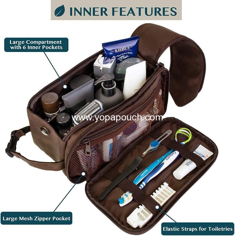 OEM Travel Toiletry Bag for Men, Water-Resistant Dopp Kit, Grooming Organizer Case, PU Leather Cosmetic Pouch (Dark Brown) - Supplier
