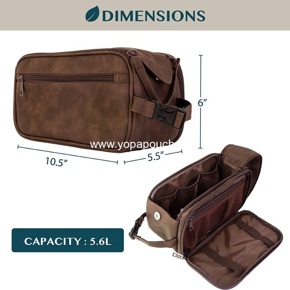 OEM Travel Toiletry Bag for Men, Water-Resistant Dopp Kit, Grooming Organizer Case, PU Leather Cosmetic Pouch (Dark Brown) - Supplier