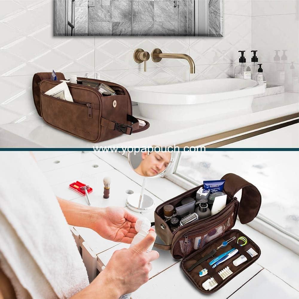 OEM Travel Toiletry Bag for Men, Water-Resistant Dopp Kit, Grooming Organizer Case, PU Leather Cosmetic Pouch (Dark Brown) - Supplier