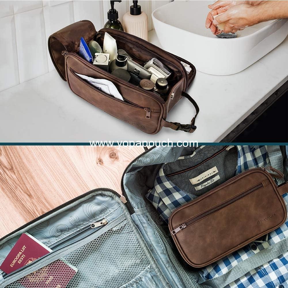 OEM Travel Toiletry Bag for Men, Water-Resistant Dopp Kit, Grooming Organizer Case, PU Leather Cosmetic Pouch (Dark Brown) - Supplier