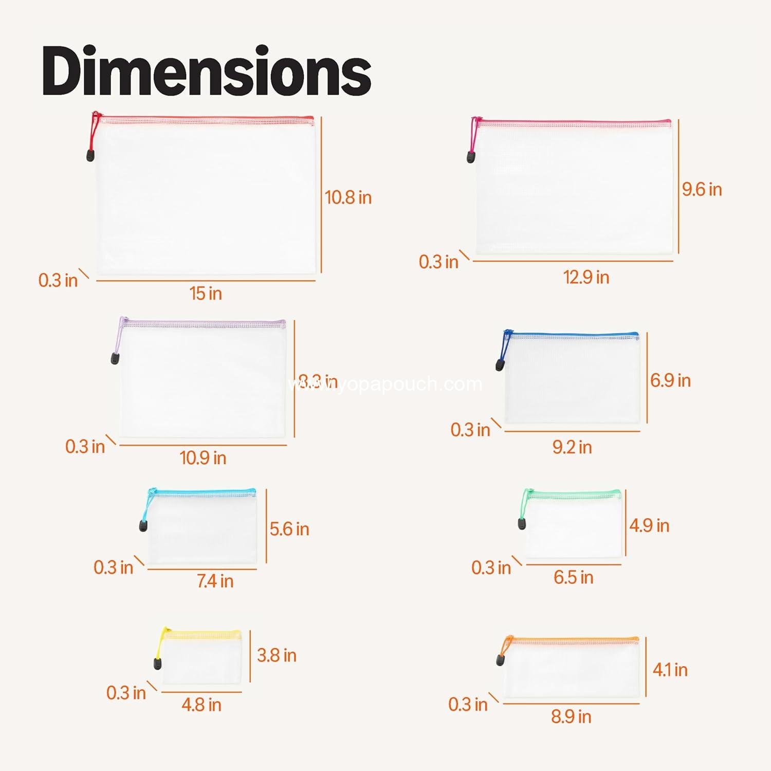 Wholesale 30-Pack Mesh Zipper Pouch Bags, 8 Sizes Waterproof Storage Organizers with Zipper, Clear Travel Document Bags for Office Home School Organization (8 Assorted Colors) Supplier