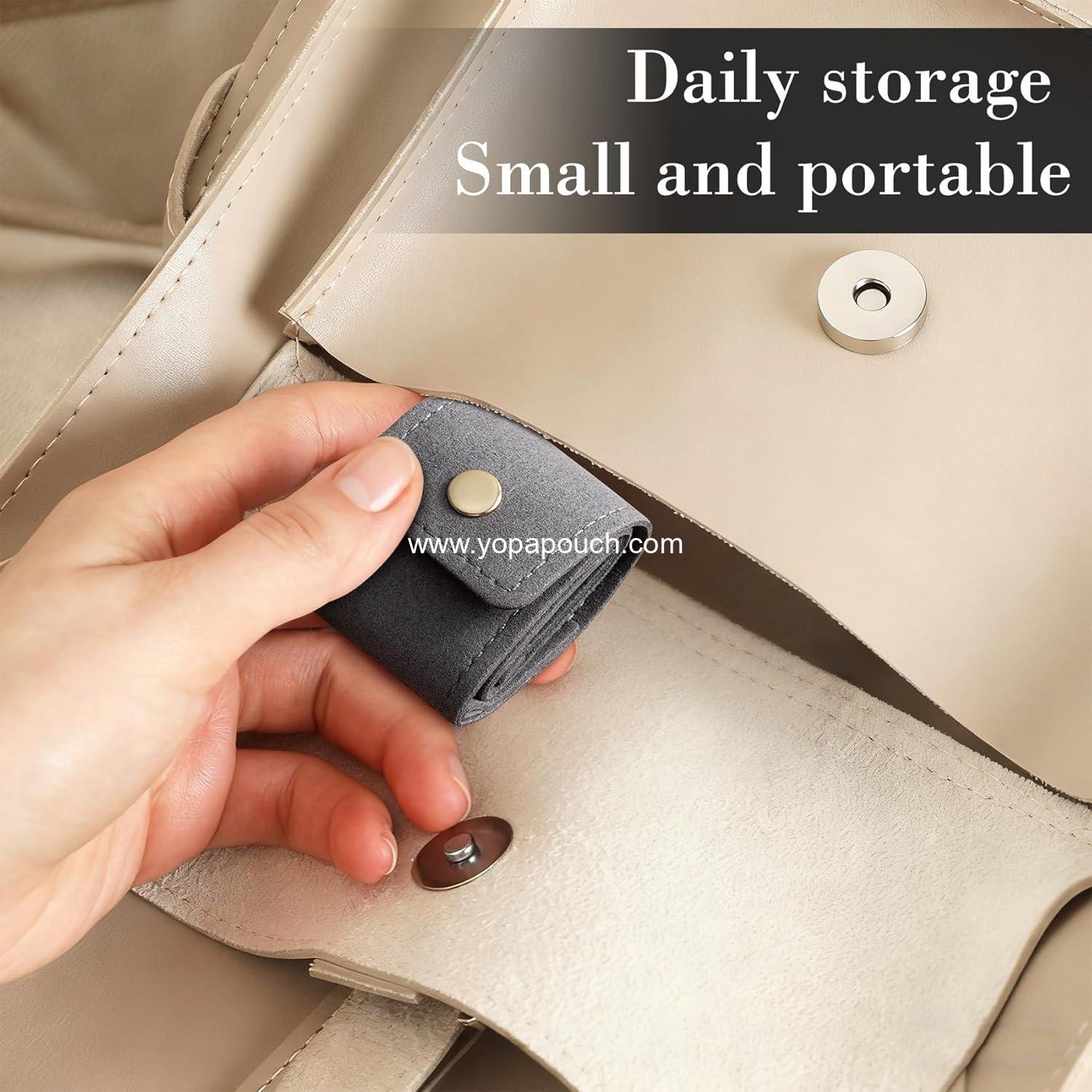 Wholesale Portable Foldable Jewelry Pouch with Buckle, Multifunctional Travel Jewelry Roll Bag for Earring, Ring, Necklace Storage (1pcs, 10