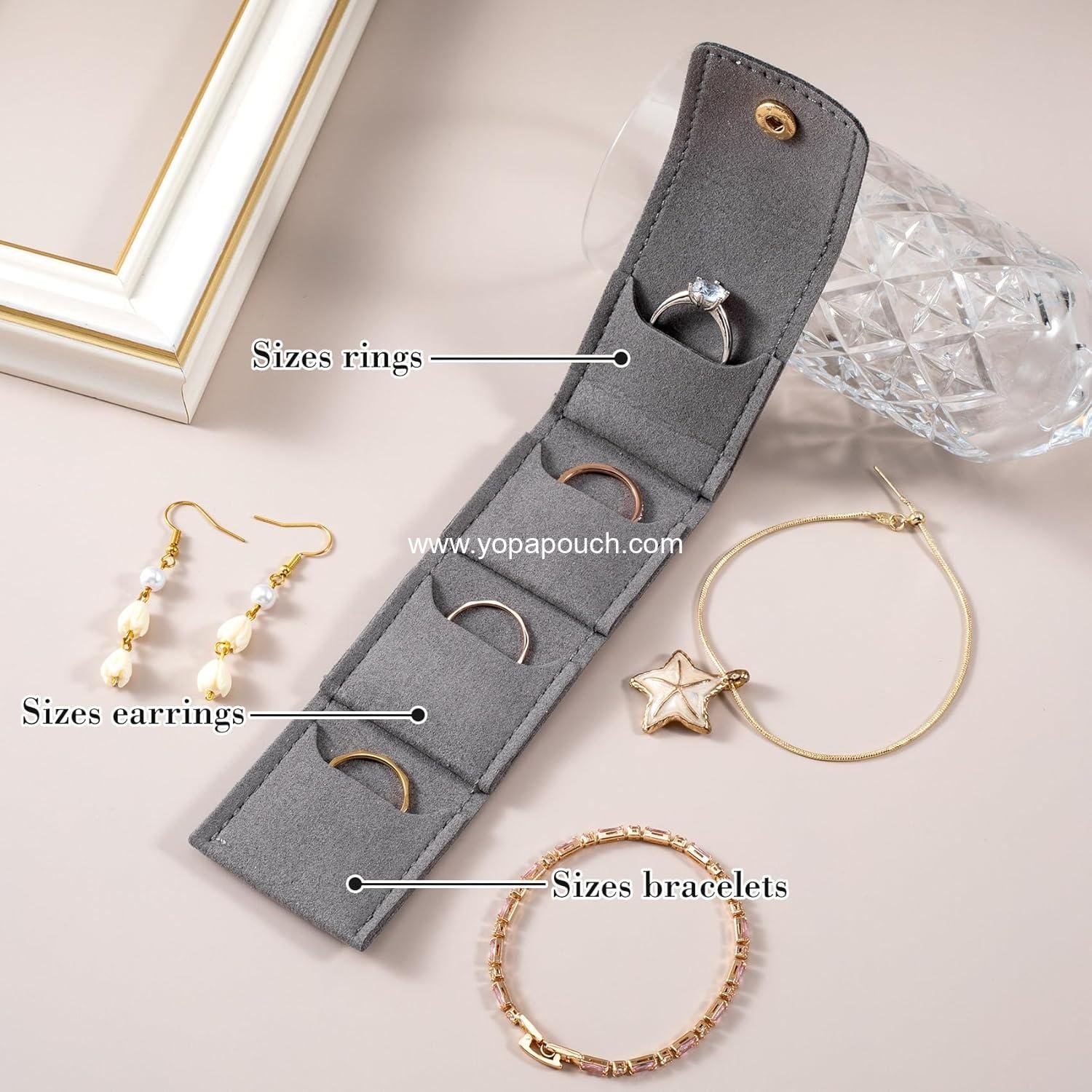 Wholesale Portable Foldable Jewelry Pouch with Buckle, Multifunctional Travel Jewelry Roll Bag for Earring, Ring, Necklace Storage (1pcs, 10