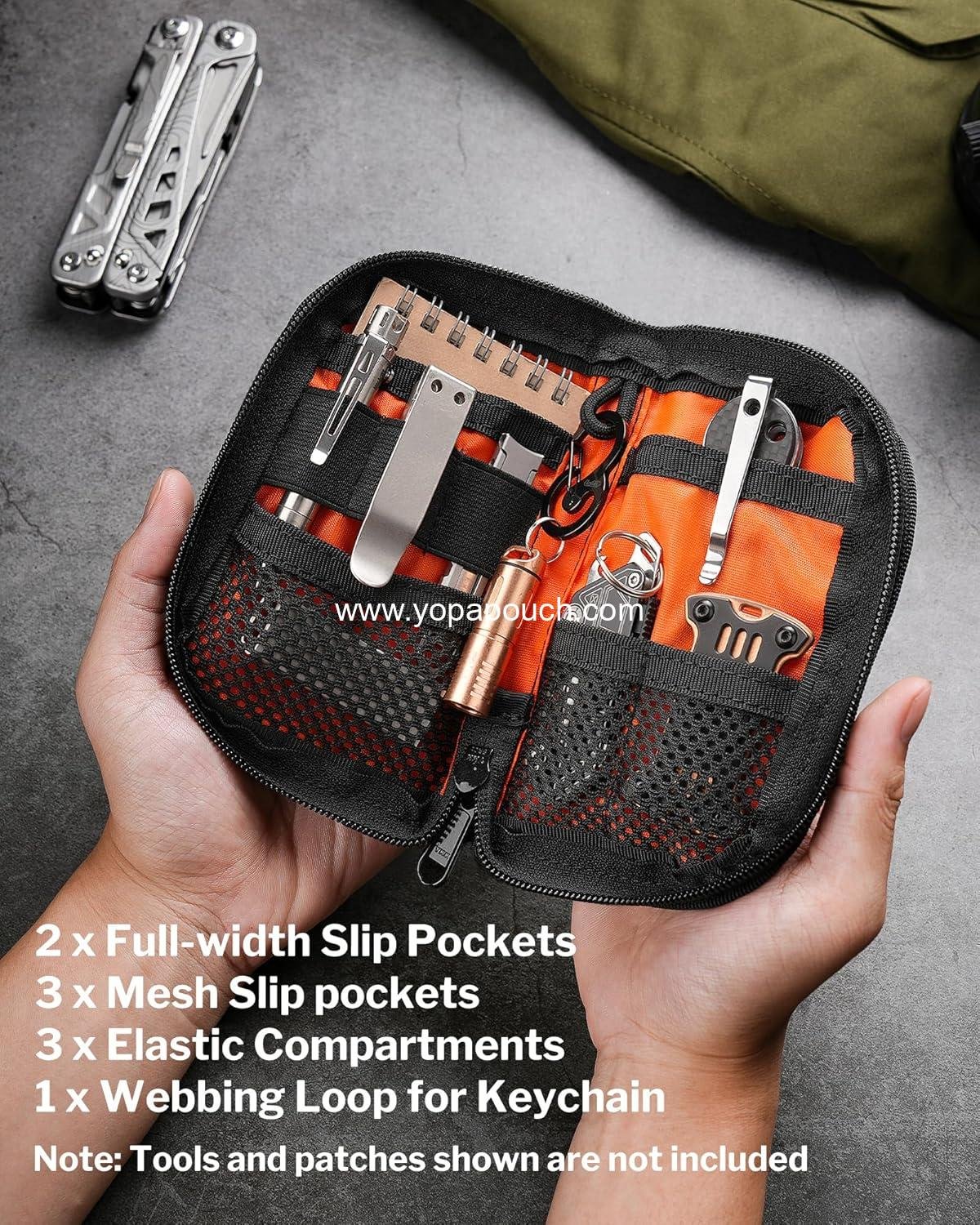 Wholesale Small EDC Pouch with 10 Compartments, Pocket Tool Organizer for Multitools, DIY Patches Area - Supplier