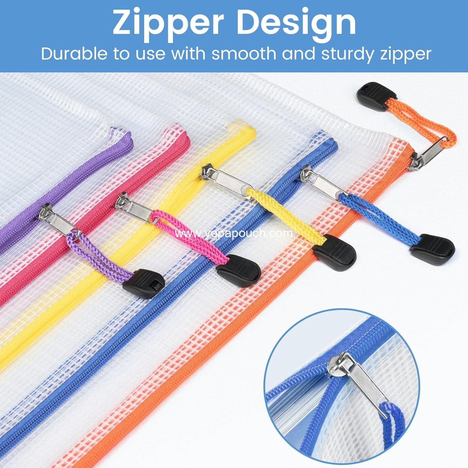 Wholesale 24 Pack Mesh Zipper Pouch Bags with Label Pocket, A6 (9.1×4.7 in) Small Pencil Cases for Organizing, Clear Plastic Pouches for School Supplies Storage, Money Envelopes for Cash, Manufacturer