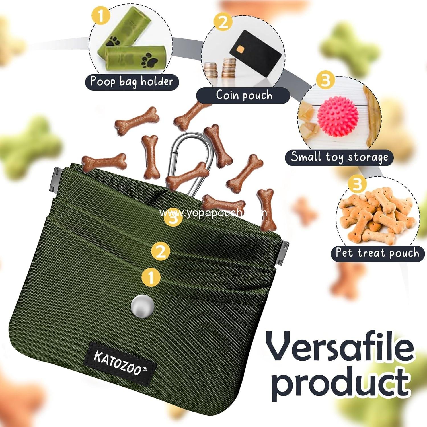 Wholesale Dog Training Pouch – Waterproof Oxford Fabric, Hands-Free Design, Carabiner Clip, Front Pocket, Self-Closing for Outdoor Walks & Puppy Training (Green) Supplier