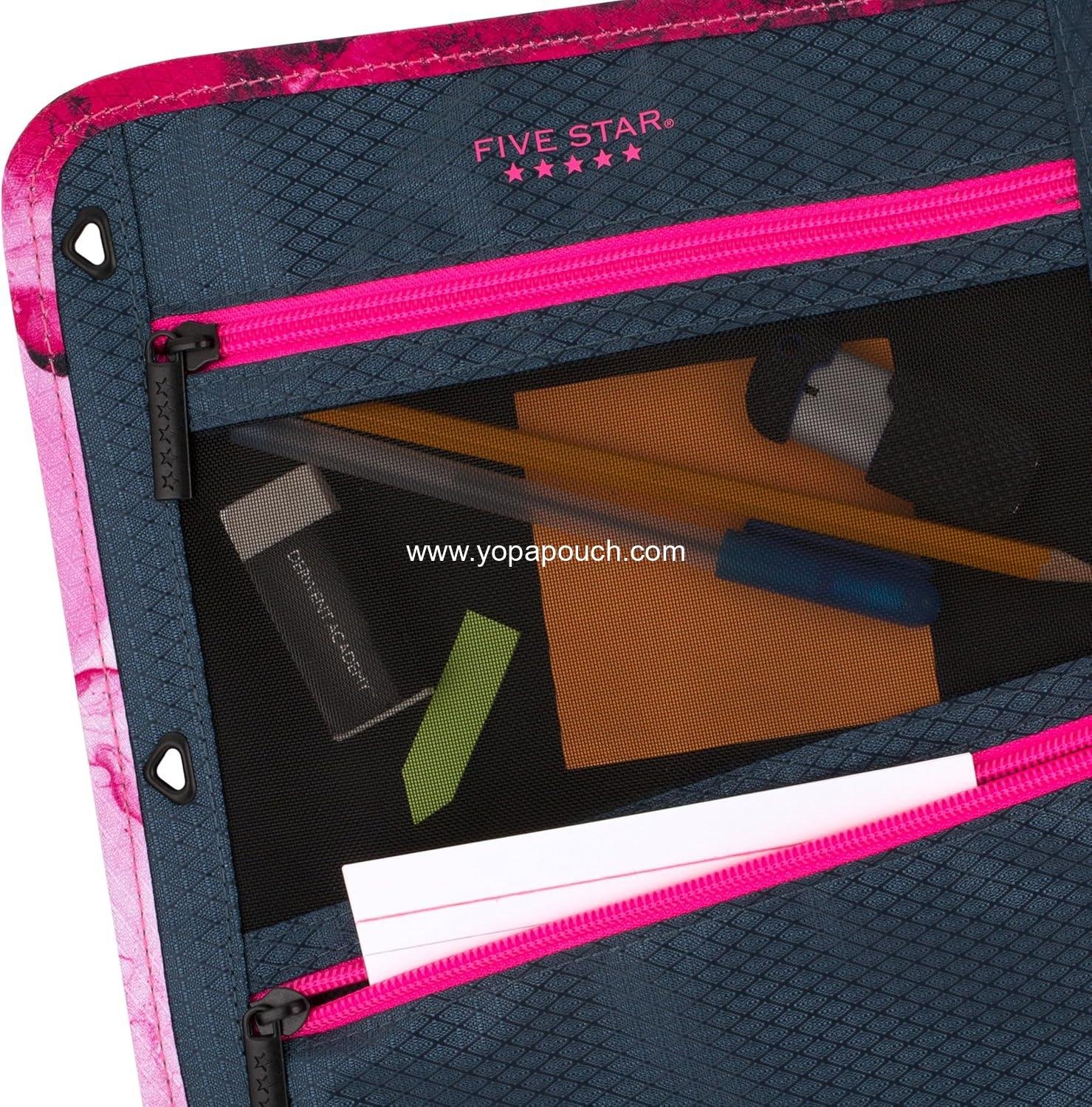 Wholesale 3-Pocket Zipper Pencil Pouch, Fits 3-Ring Binder, Storage Organizer for Classroom Supplies, Earbuds, Chargers, Cables, Makeup, Navy/Pink (506420B-ECM) Supplier