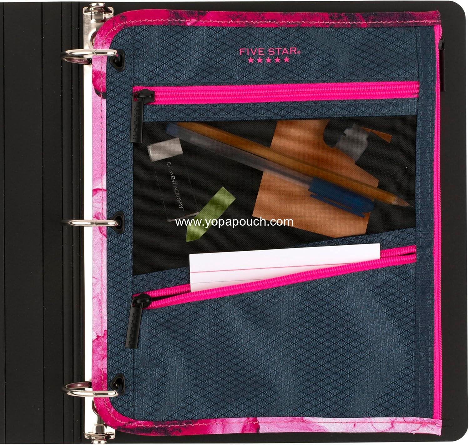 Wholesale 3-Pocket Zipper Pencil Pouch, Fits 3-Ring Binder, Storage Organizer for Classroom Supplies, Earbuds, Chargers, Cables, Makeup, Navy/Pink (506420B-ECM) Supplier