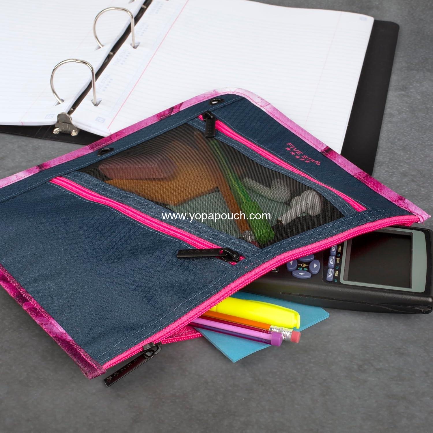 Wholesale 3-Pocket Zipper Pencil Pouch, Fits 3-Ring Binder, Storage Organizer for Classroom Supplies, Earbuds, Chargers, Cables, Makeup, Navy/Pink (506420B-ECM) Supplier