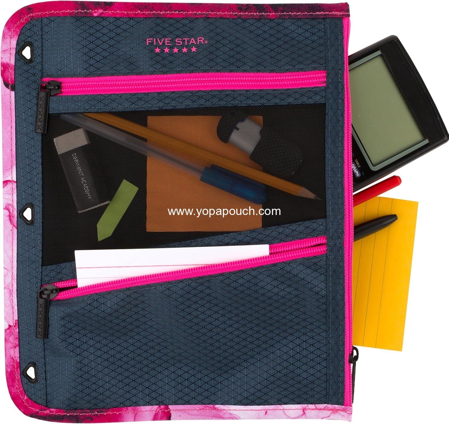 Wholesale 3-Pocket Zipper Pencil Pouch, Fits 3-Ring Binder, Storage Organizer for Classroom Supplies, Earbuds, Chargers, Cables, Makeup, Navy/Pink (506420B-ECM) Supplier