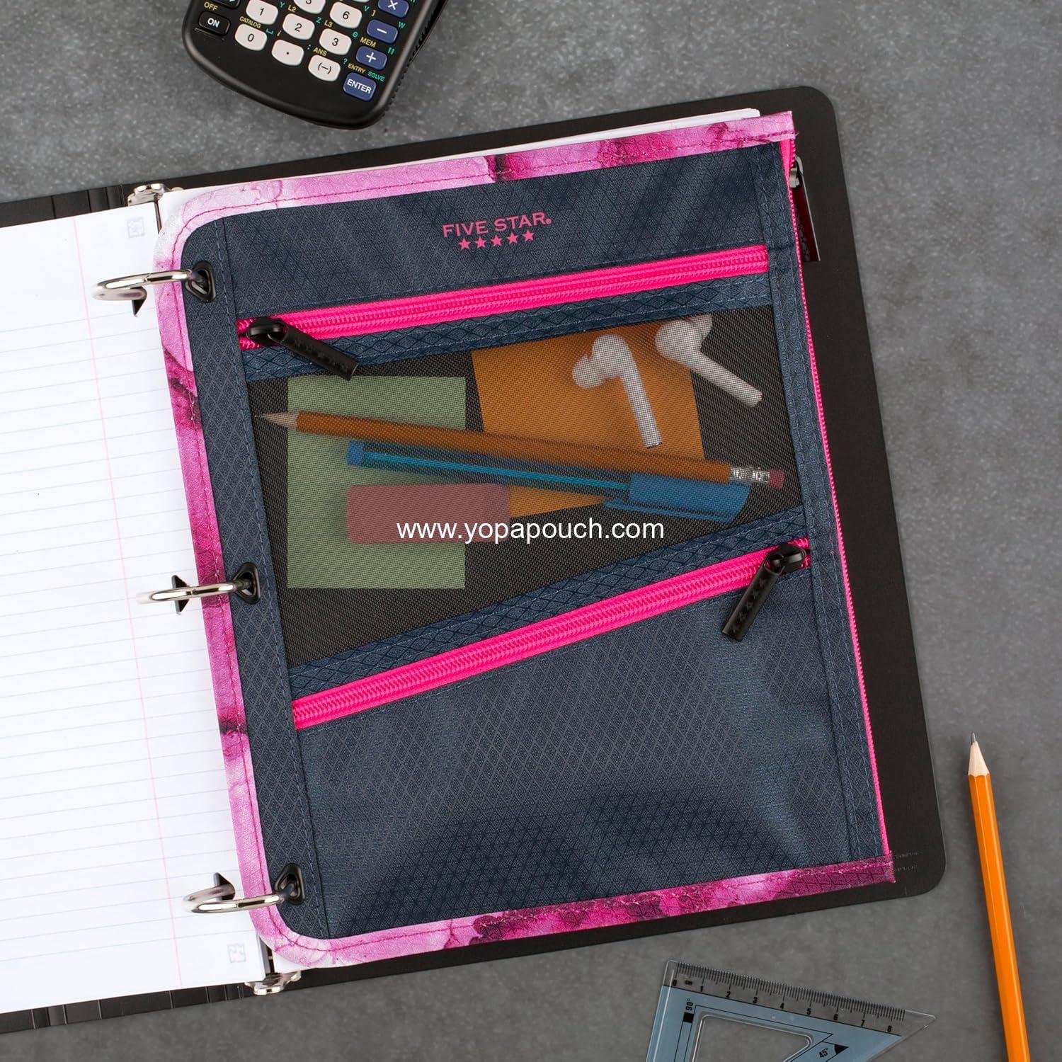 Wholesale 3-Pocket Zipper Pencil Pouch, Fits 3-Ring Binder, Storage Organizer for Classroom Supplies, Earbuds, Chargers, Cables, Makeup, Navy/Pink (506420B-ECM) Supplier