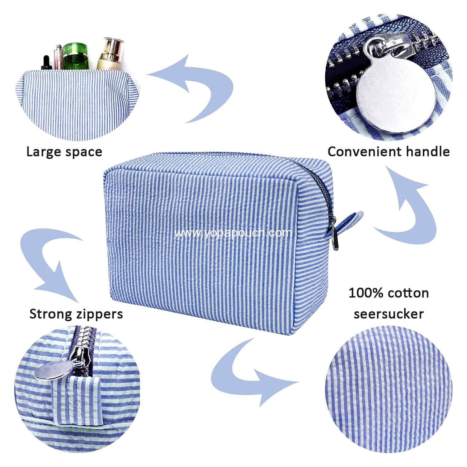 Wholesale Large Seersucker Makeup Bag for Women, Cute Lightweight Toiletry Organizer Pouch for Girls and Moms Gifts, Aesthetic Cosmetic Storage Supplier Wholesale Large Seersucker Makeup Bag for Women, Cute Lightweight Toiletry Organizer Pouch for Girls and Moms Gifts, Aesthetic Cosmetic Storage Supplier