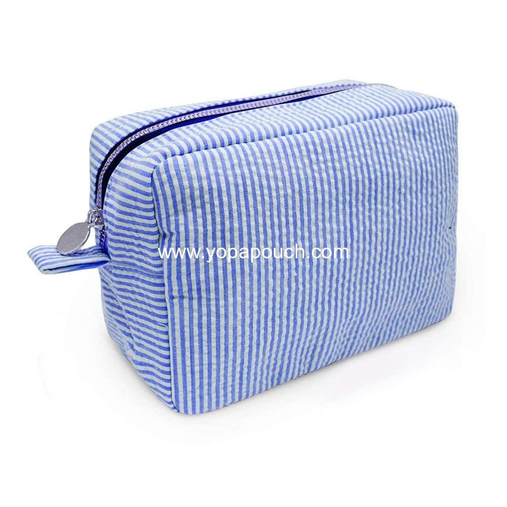 Wholesale Large Seersucker Makeup Bag for Women, Cute Lightweight Toiletry Organizer Pouch for Girls and Moms Gifts, Aesthetic Cosmetic Storage Supplier Wholesale Large Seersucker Makeup Bag for Women, Cute Lightweight Toiletry Organizer Pouch for Girls and Moms Gifts, Aesthetic Cosmetic Storage Supplier