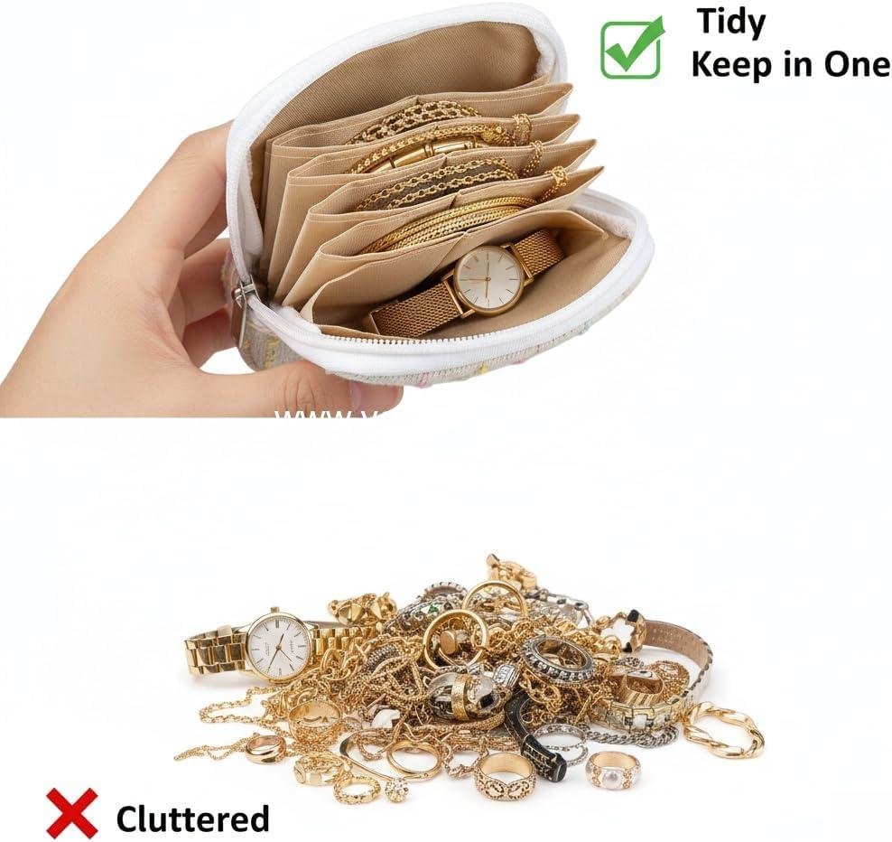 OEM Small Travel Jewelry Case - Tweed Organizer Pouch for Bracelets, Earrings & Necklaces, Soft Anti-Scratch Holder for Women, Portable Gift (Yellow) Supplier