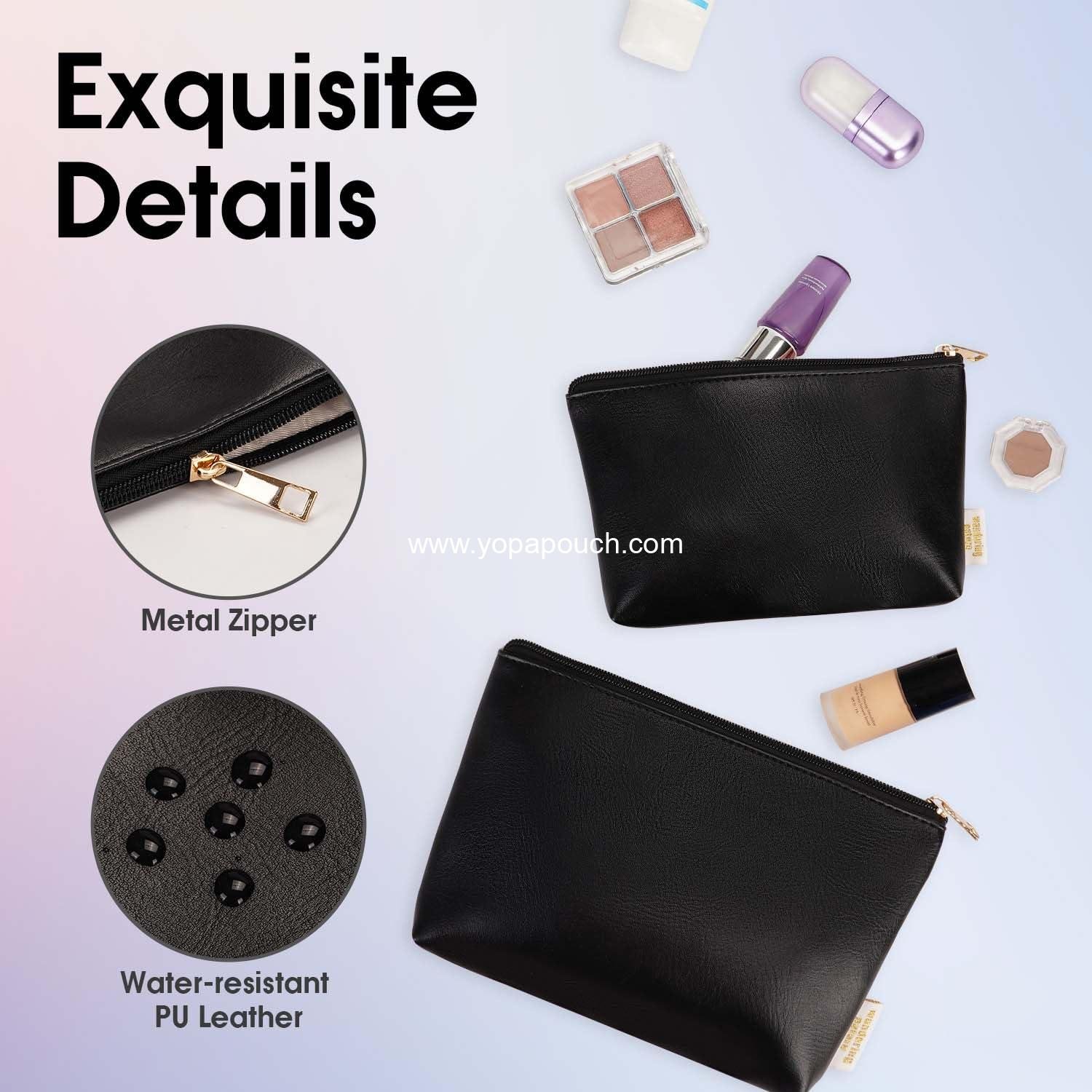 Wholesale Small Cosmetic Bag 2 Pack Vegan Leather Makeup Pouch with Zipper for Women, Cute Travel Pouch, 7x4 inches, Black, Supplier Wholesale Small Cosmetic Bag 2 Pack Vegan Leather Makeup Pouch with Zipper for Women, Cute Travel Pouch, 7x4 inches, Black, Supplier