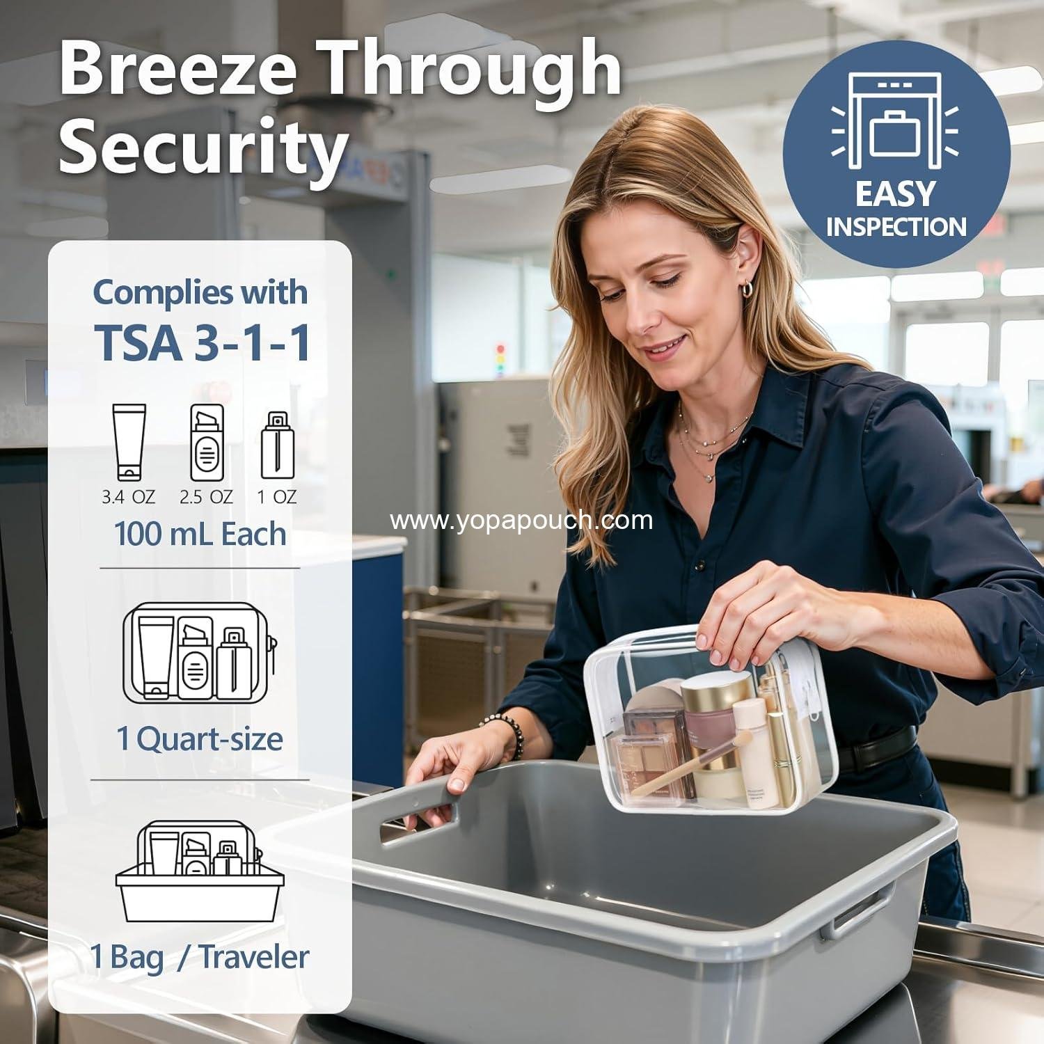 Wholesale TSA Approved Toiletry Bag, 3 Pack Clear Makeup Bag, Travel Cosmetic Pouch for Women, Airport Compliant Carry-On Bag, White (Ages 12+) Manufacturer