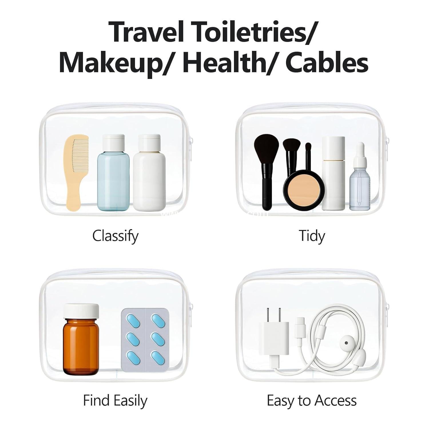 Wholesale TSA Approved Toiletry Bag, 3 Pack Clear Makeup Bag, Travel Cosmetic Pouch for Women, Airport Compliant Carry-On Bag, White (Ages 12+) Manufacturer