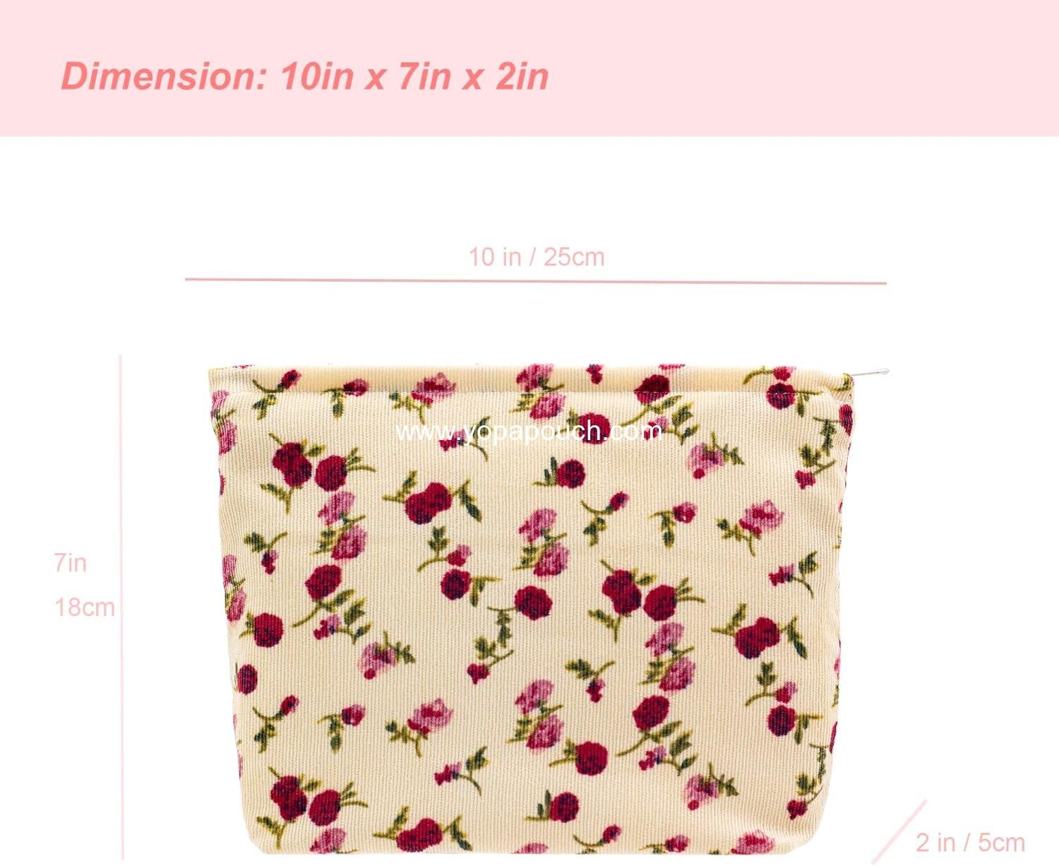 Wholesale Large Zipper Corduroy Makeup Bag Pouch for Travel Canvas Cosmetic Organizer for Women Brush Storage Vintage Rose Beige Supplier