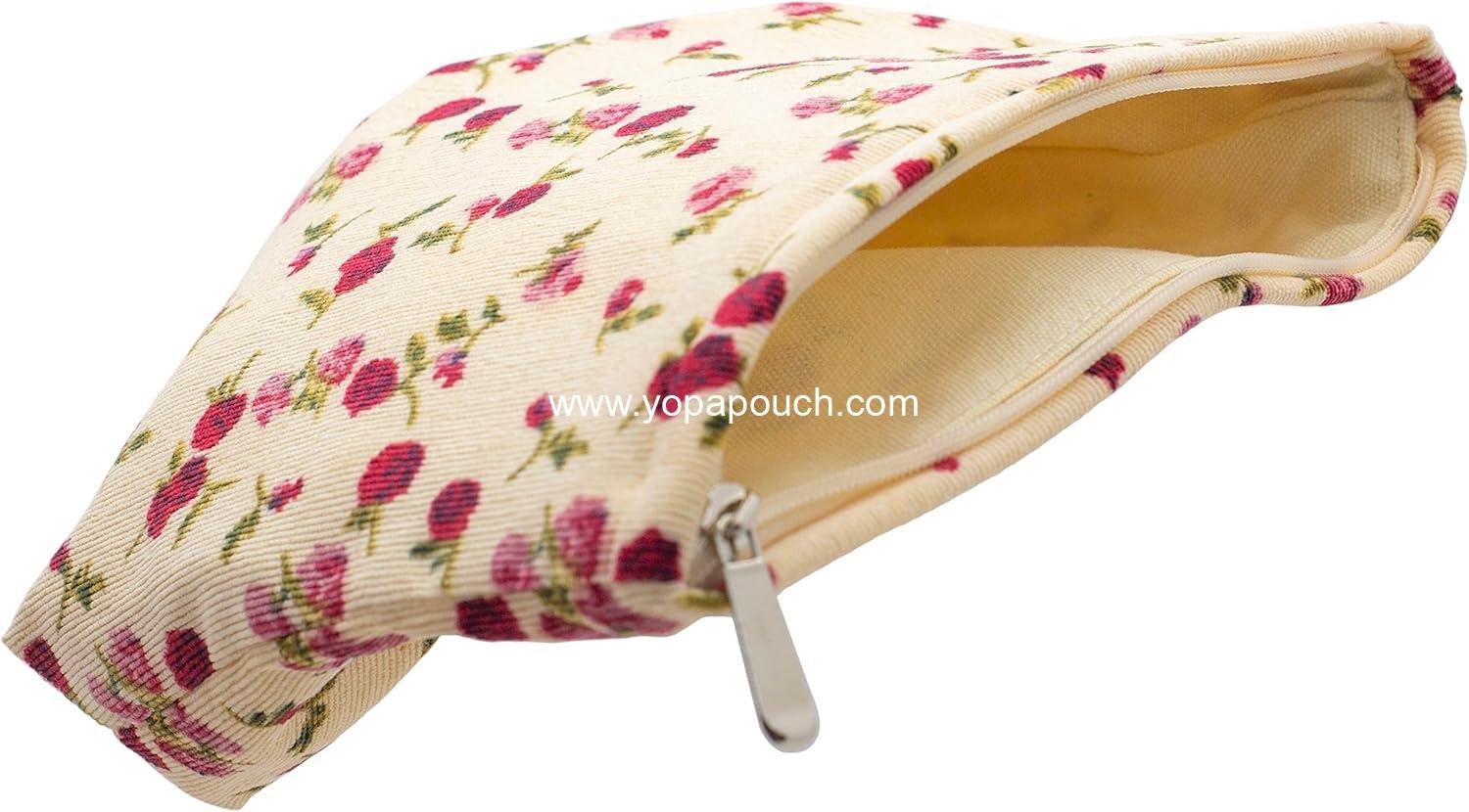 Wholesale Large Zipper Corduroy Makeup Bag Pouch for Travel Canvas Cosmetic Organizer for Women Brush Storage Vintage Rose Beige Supplier