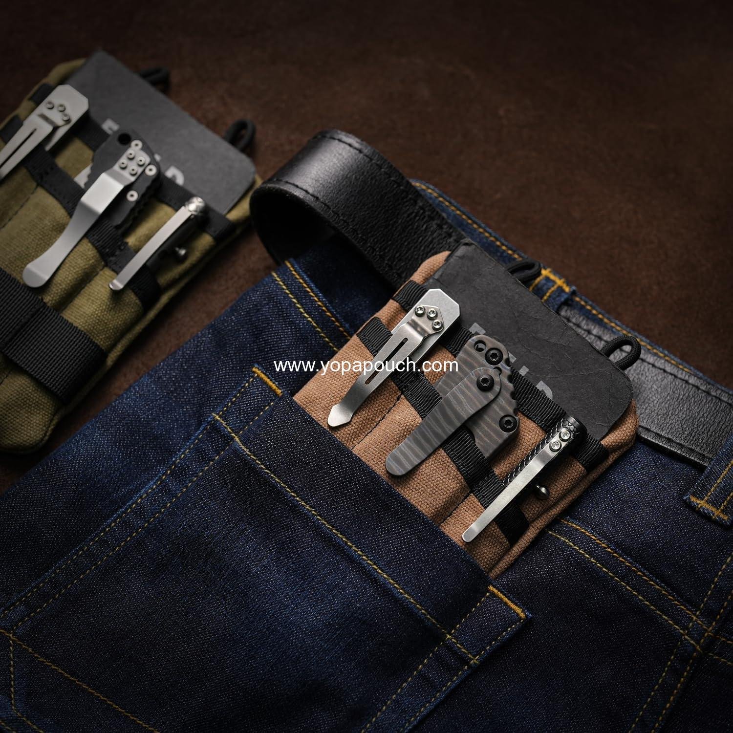 Wholesale EDC Pouch, Waxed Canvas Pocket Organizer with 3 Tool Slots and 1 Zipper Pocket for Men's Gear - Supplier