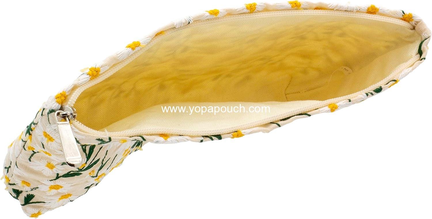 Wholesale Large Canvas Makeup Bags for Purse - Zipper Cosmetic Organizer Pouch for Women and Girls, Daisy White Supplier