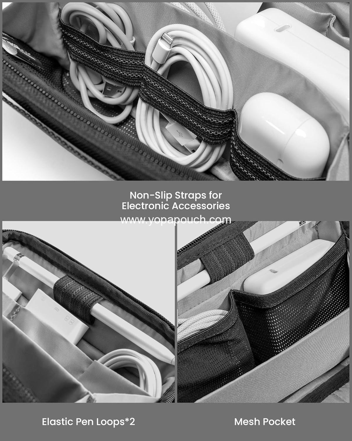 Wholesale Portable Waterproof Electronics Accessories Organizer Pouch, Double Carry Case for Cords, Chargers, Cables, and USB Drives - Black, Supplier