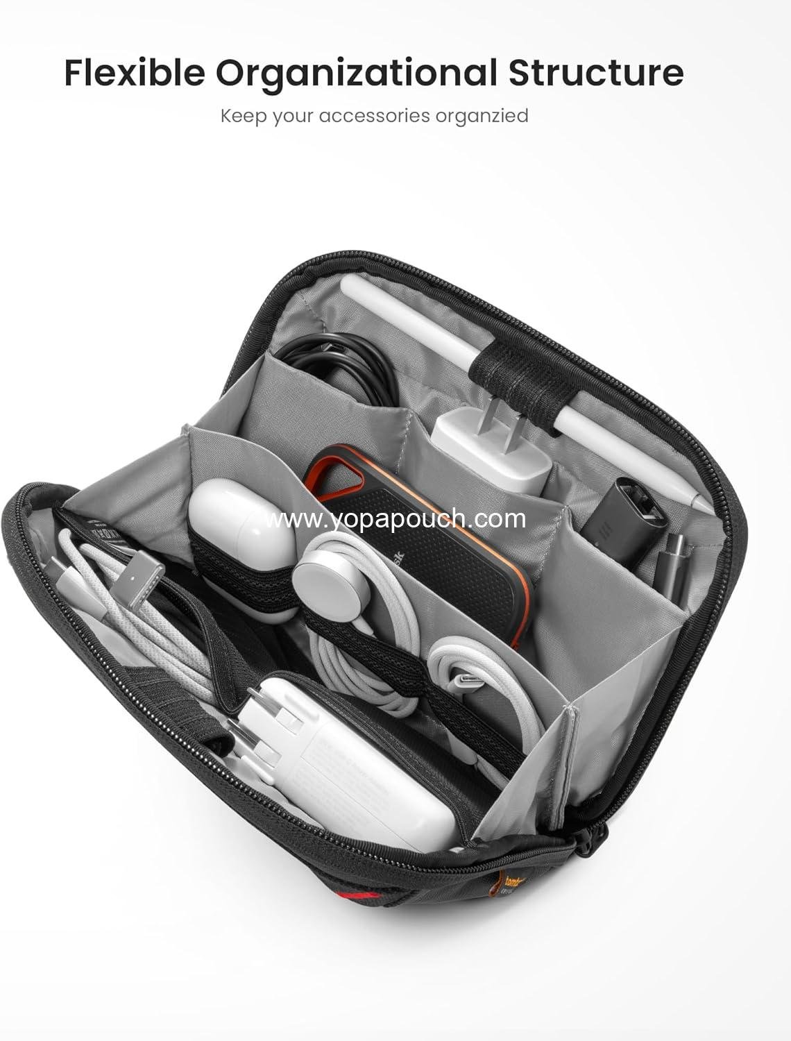 Wholesale Portable Waterproof Electronics Accessories Organizer Pouch, Double Carry Case for Cords, Chargers, Cables, and USB Drives - Black, Supplier