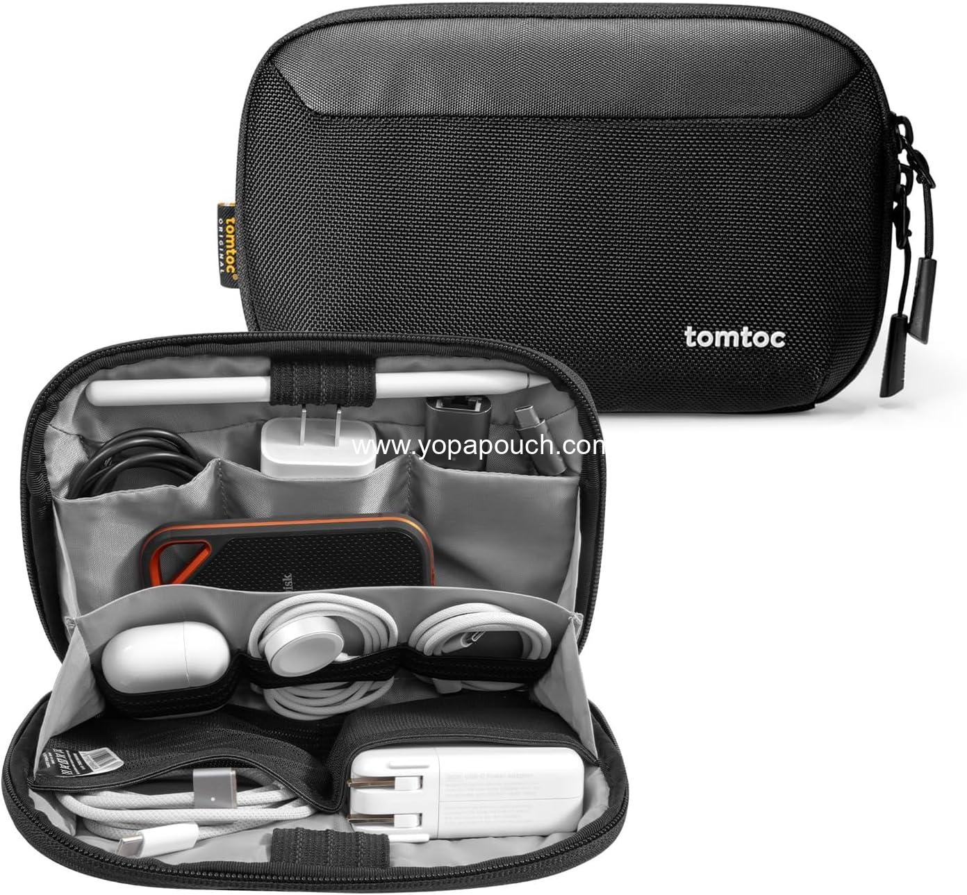 Wholesale Portable Waterproof Electronics Accessories Organizer Pouch, Double Carry Case for Cords, Chargers, Cables, and USB Drives - Black, Supplier