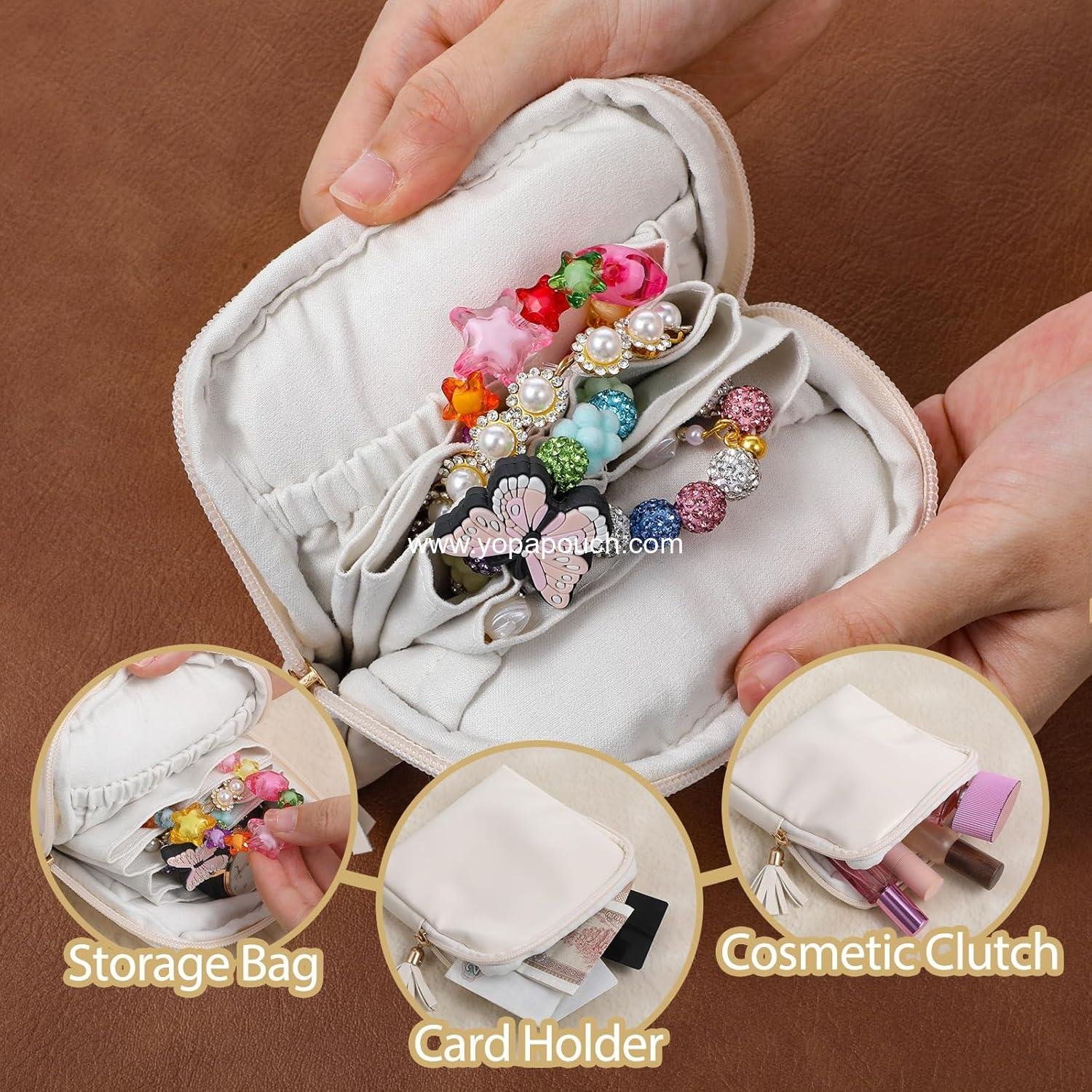Wholesale Small Travel Jewelry Case Pouch with Zipper Cosmetic Organizer Storage Bag for Women - Holds Earrings, Rings, Necklaces, Bracelets, Watches, and Bangles - Portable Travel Bag Supplier