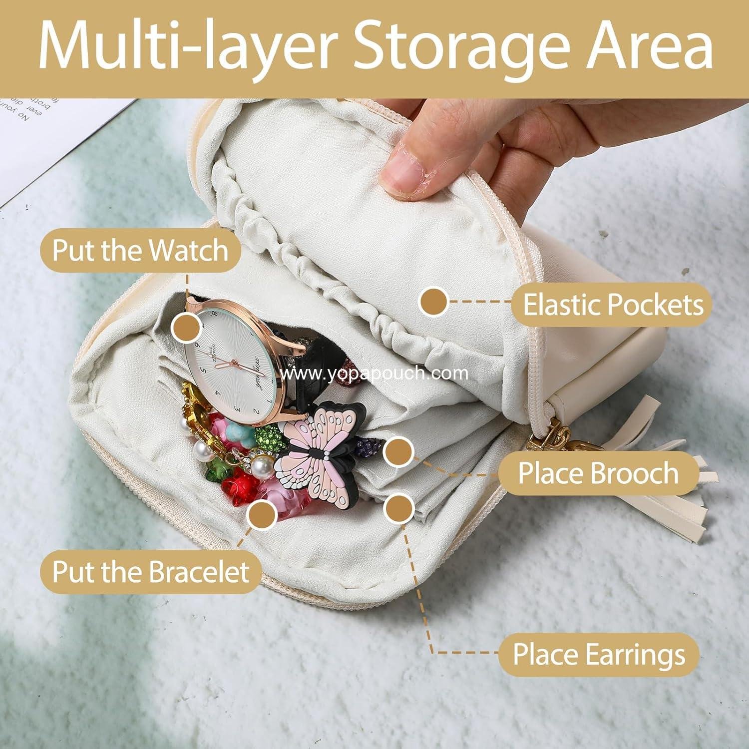 Wholesale Small Travel Jewelry Case Pouch with Zipper Cosmetic Organizer Storage Bag for Women - Holds Earrings, Rings, Necklaces, Bracelets, Watches, and Bangles - Portable Travel Bag Supplier