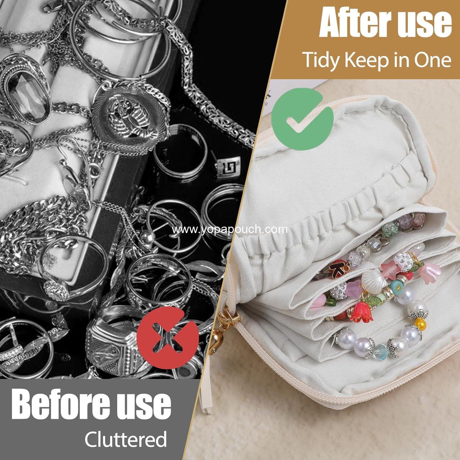 Wholesale Small Travel Jewelry Case Pouch with Zipper Cosmetic Organizer Storage Bag for Women - Holds Earrings, Rings, Necklaces, Bracelets, Watches, and Bangles - Portable Travel Bag Supplier