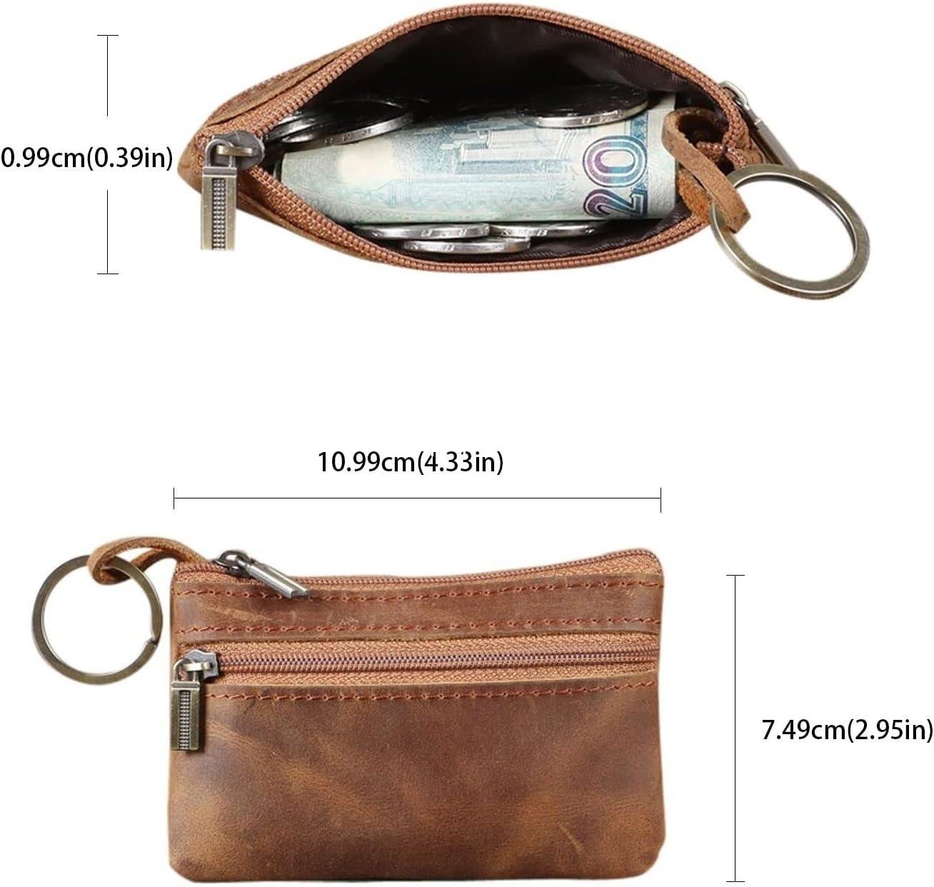 Wholesale Genuine Leather Coin Purse for Men, Compact Coin Pouch with Cash Change Wallet and Key Holder, Brown - Supplier