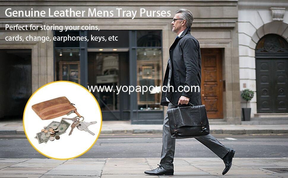Wholesale Genuine Leather Coin Purse for Men, Compact Coin Pouch with Cash Change Wallet and Key Holder, Brown - Supplier