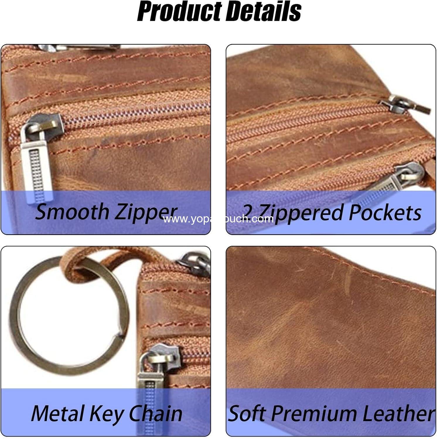 Wholesale Genuine Leather Coin Purse for Men, Compact Coin Pouch with Cash Change Wallet and Key Holder, Brown - Supplier