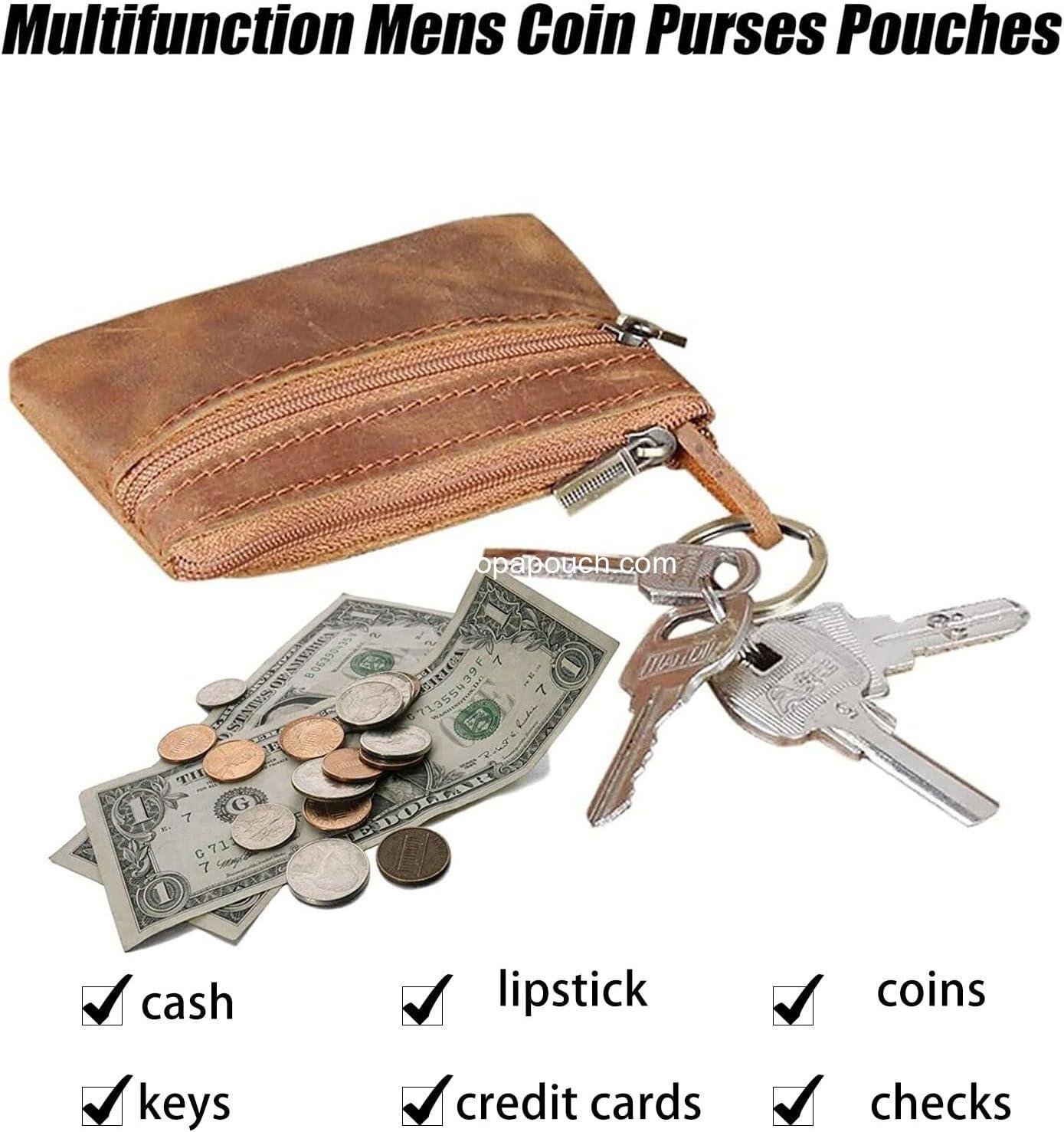 Wholesale Genuine Leather Coin Purse for Men, Compact Coin Pouch with Cash Change Wallet and Key Holder, Brown - Supplier