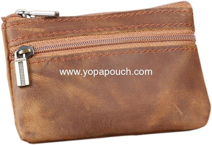 Wholesale Genuine Leather Coin Purse for Men, Compact Coin Pouch with Cash Change Wallet and Key Holder, Brown - Supplier