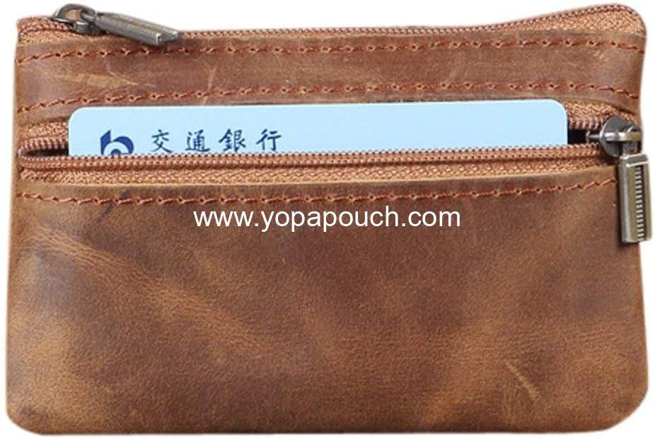 Wholesale Genuine Leather Coin Purse for Men, Compact Coin Pouch with Cash Change Wallet and Key Holder, Brown - Supplier
