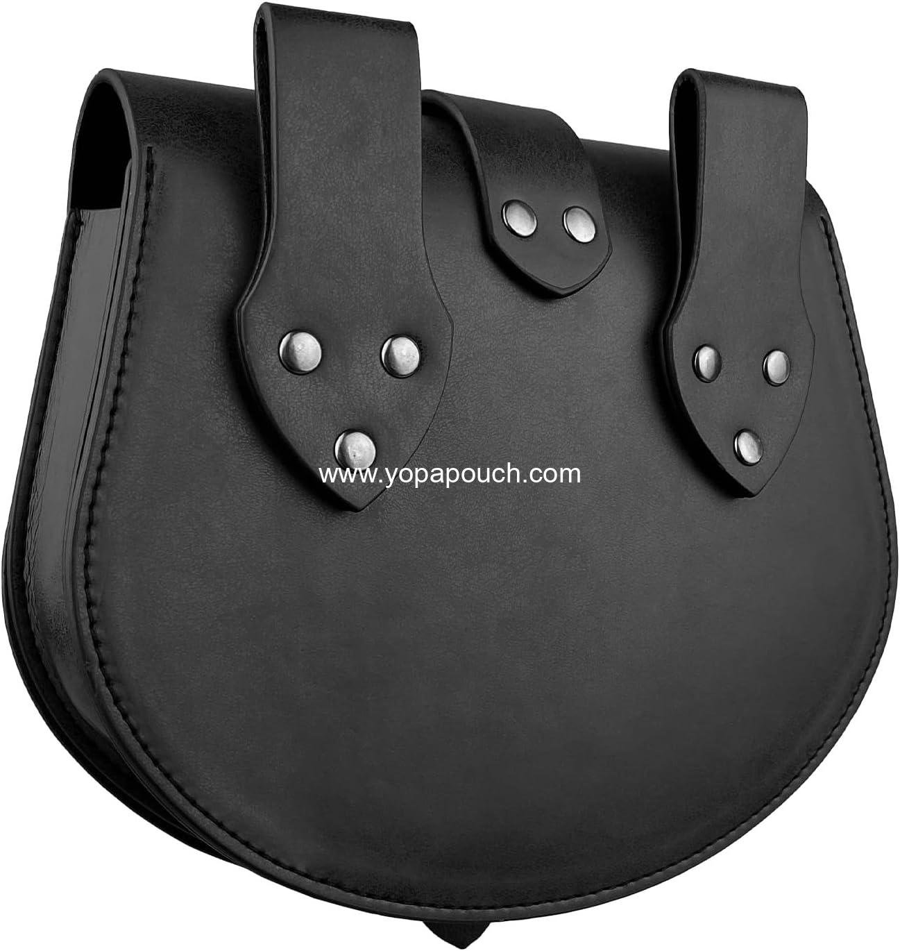 Wholesale Viking Embossed Langskip Belt Pouch, Medieval Faux Leather Flap Saddle Side Bag Purses, Retro Portable Belt Bag (Black A) - Supplier