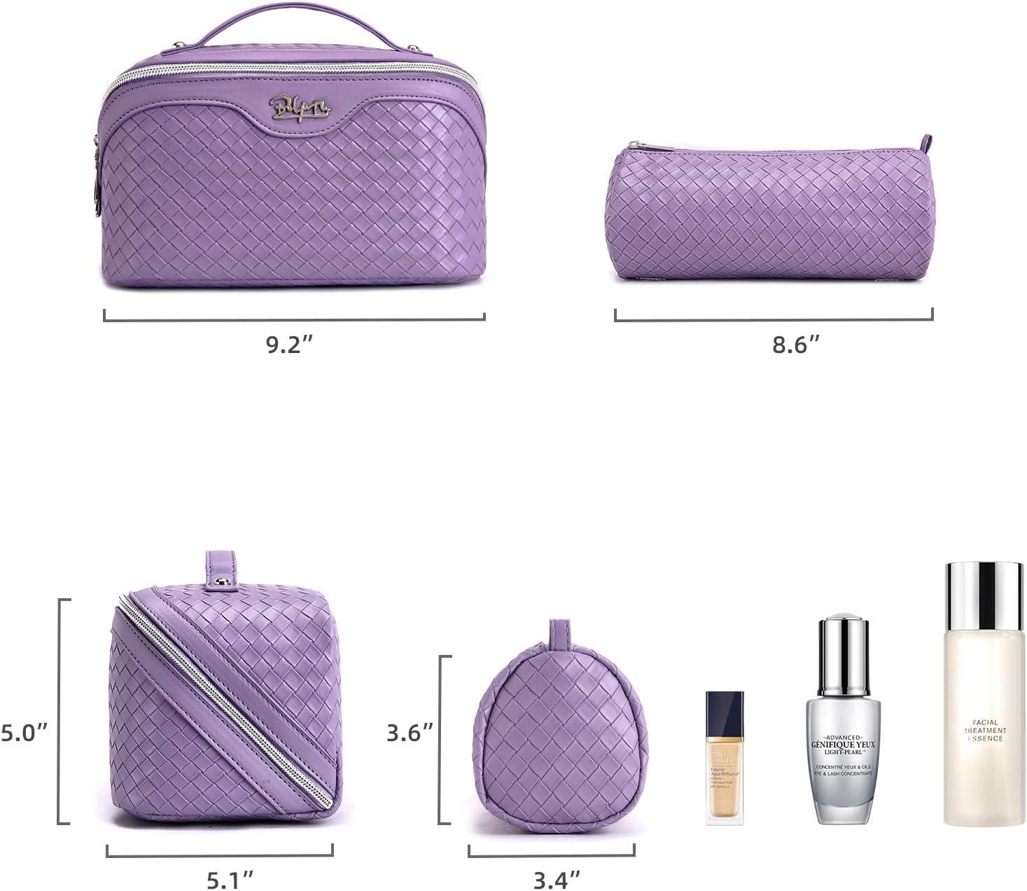 Wholesale Large Capacity Travel Makeup Bag Set - 3 Pcs with Compartments, Waterproof Vegan Leather Toiletry Organizer with Handle (L01 Purple) - Supplier