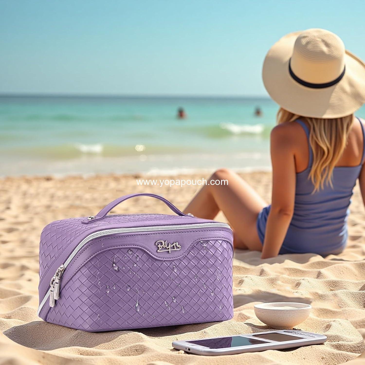 Wholesale Large Capacity Travel Makeup Bag Set - 3 Pcs with Compartments, Waterproof Vegan Leather Toiletry Organizer with Handle (L01 Purple) - Supplier