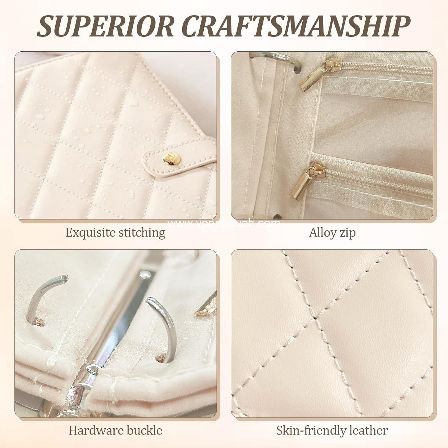 Wholesale Velvet Travel Jewelry Organizer Book with Zipper Pouches – Anti-Tarnish Scratch-Proof Storage for Rings, Necklaces, Earrings, Bracelets – Portable Soft Case for Women (White) Supplier