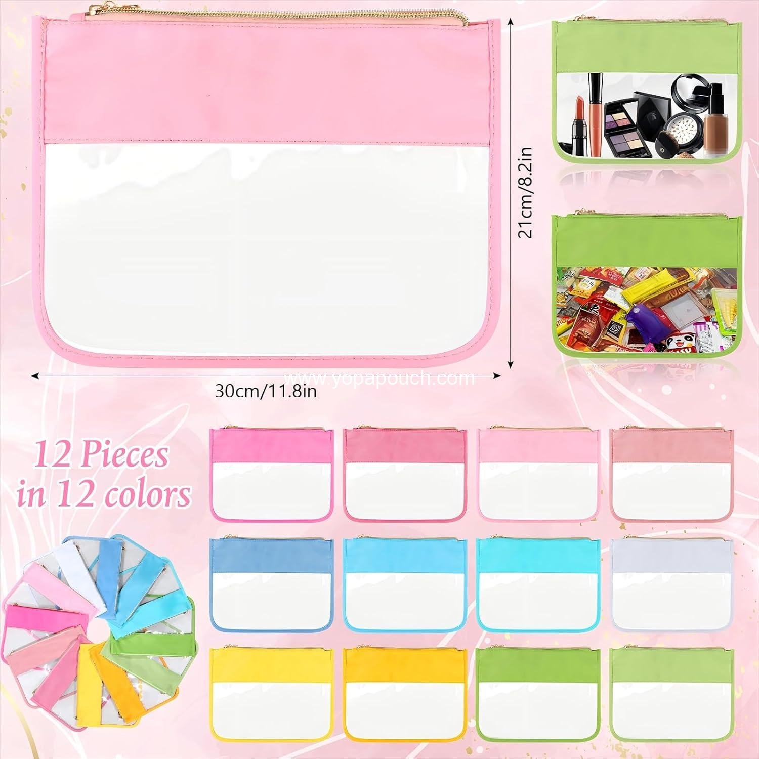 Wholesale 12 Pieces Clear Zipper Pouch Travel Nylon Makeup Bag Waterproof Snack Pouches Cute Cosmetic Bags for Women Girls Gifts Supplier