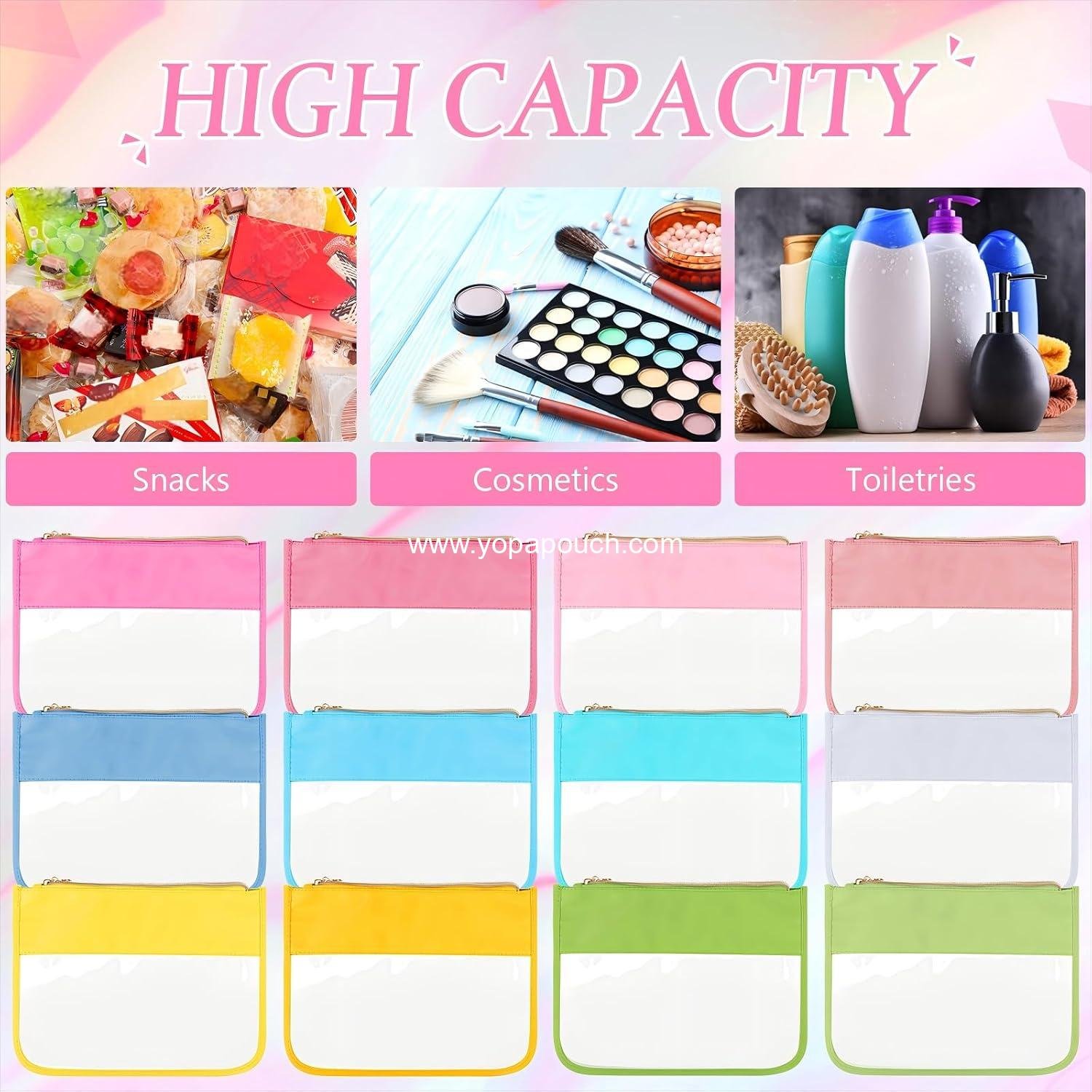 Wholesale 12 Pieces Clear Zipper Pouch Travel Nylon Makeup Bag Waterproof Snack Pouches Cute Cosmetic Bags for Women Girls Gifts Supplier
