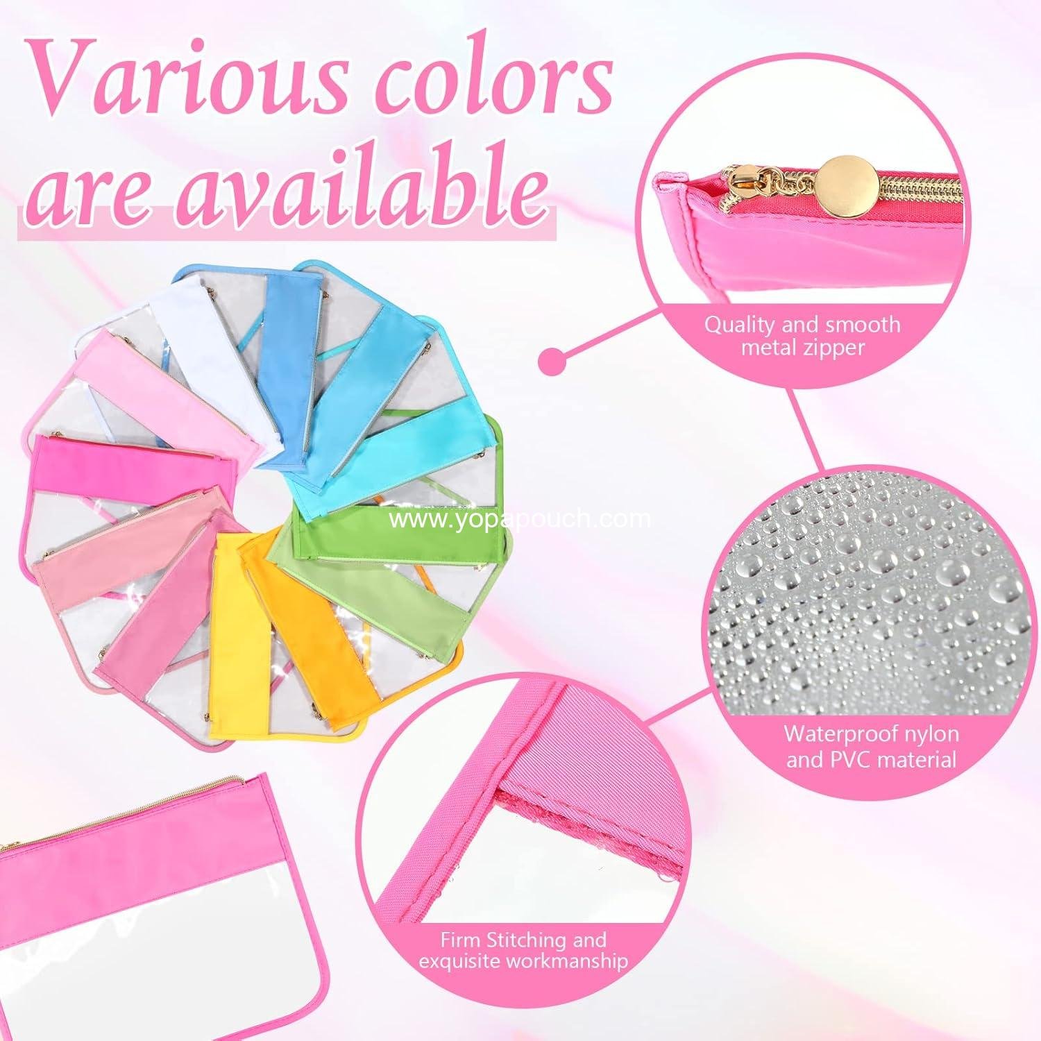 Wholesale 12 Pieces Clear Zipper Pouch Travel Nylon Makeup Bag Waterproof Snack Pouches Cute Cosmetic Bags for Women Girls Gifts Supplier