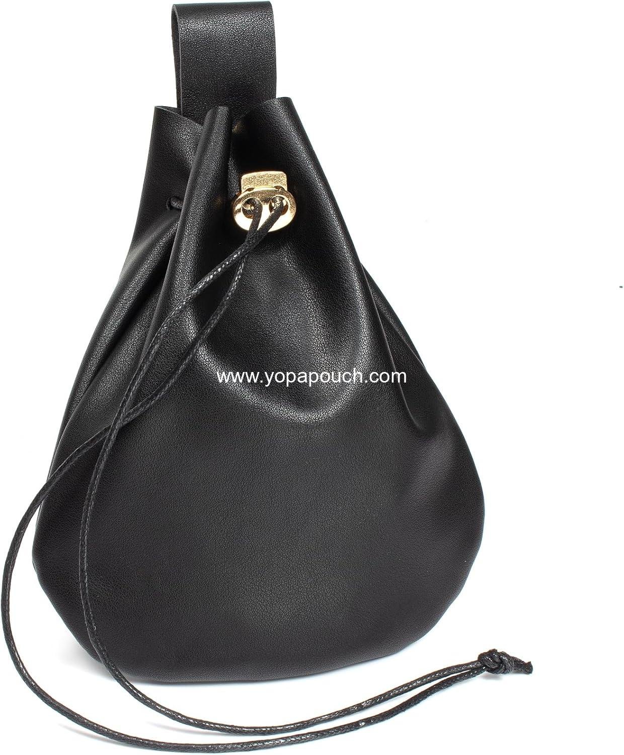 Leather Belt Pouch Medieval Vintage Renaissance Viking LARP Cosplay Costumes Drawstring Coin Purse Phone Holder Waist Bag (Black)