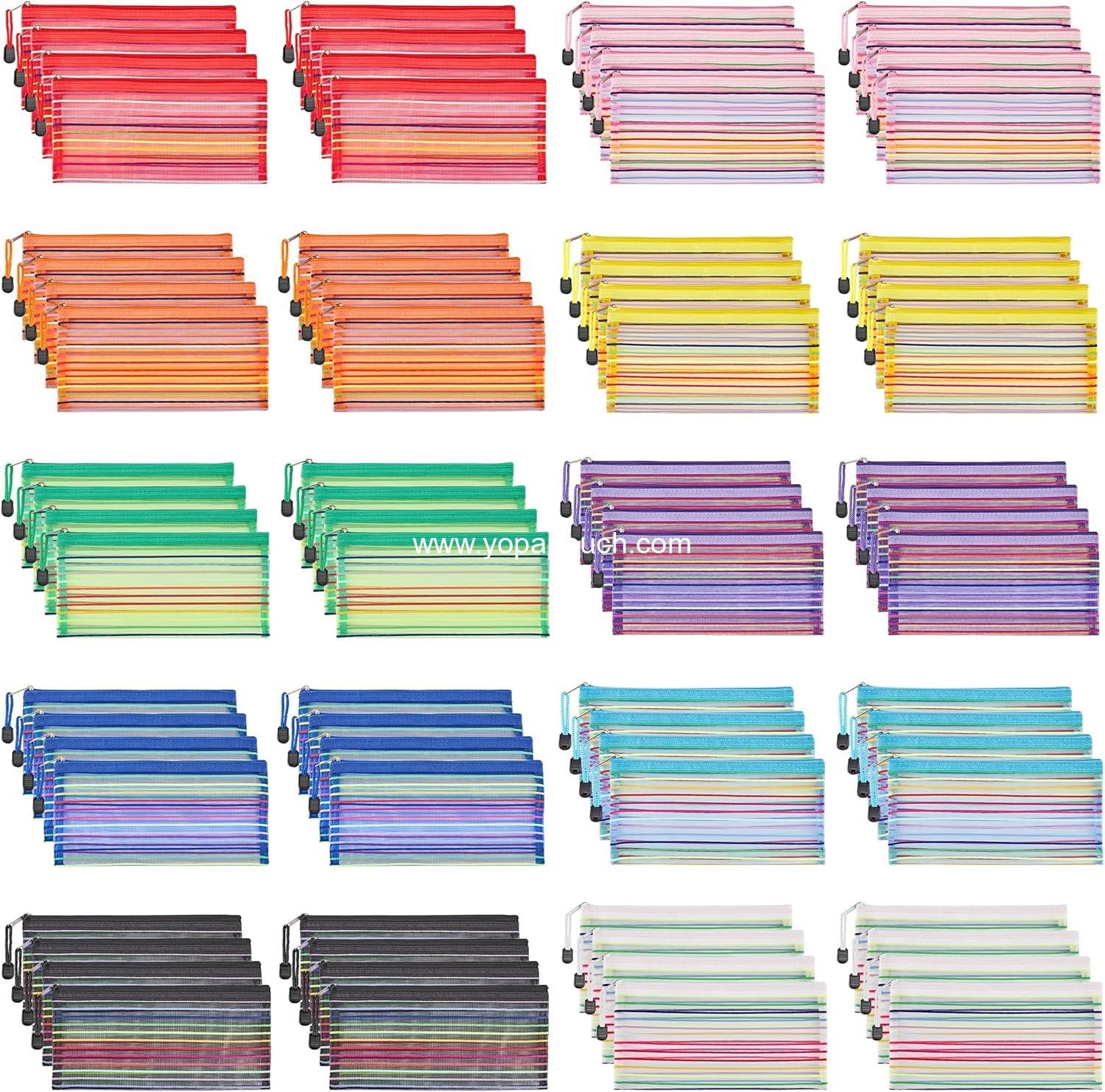 Wholesale 80 Pack Mesh Zipper Pouch, 10 Color Variety Multipurpose Storage Bags for Organizing Makeup, Travel Accessories, Office and School Supplies - Supplier