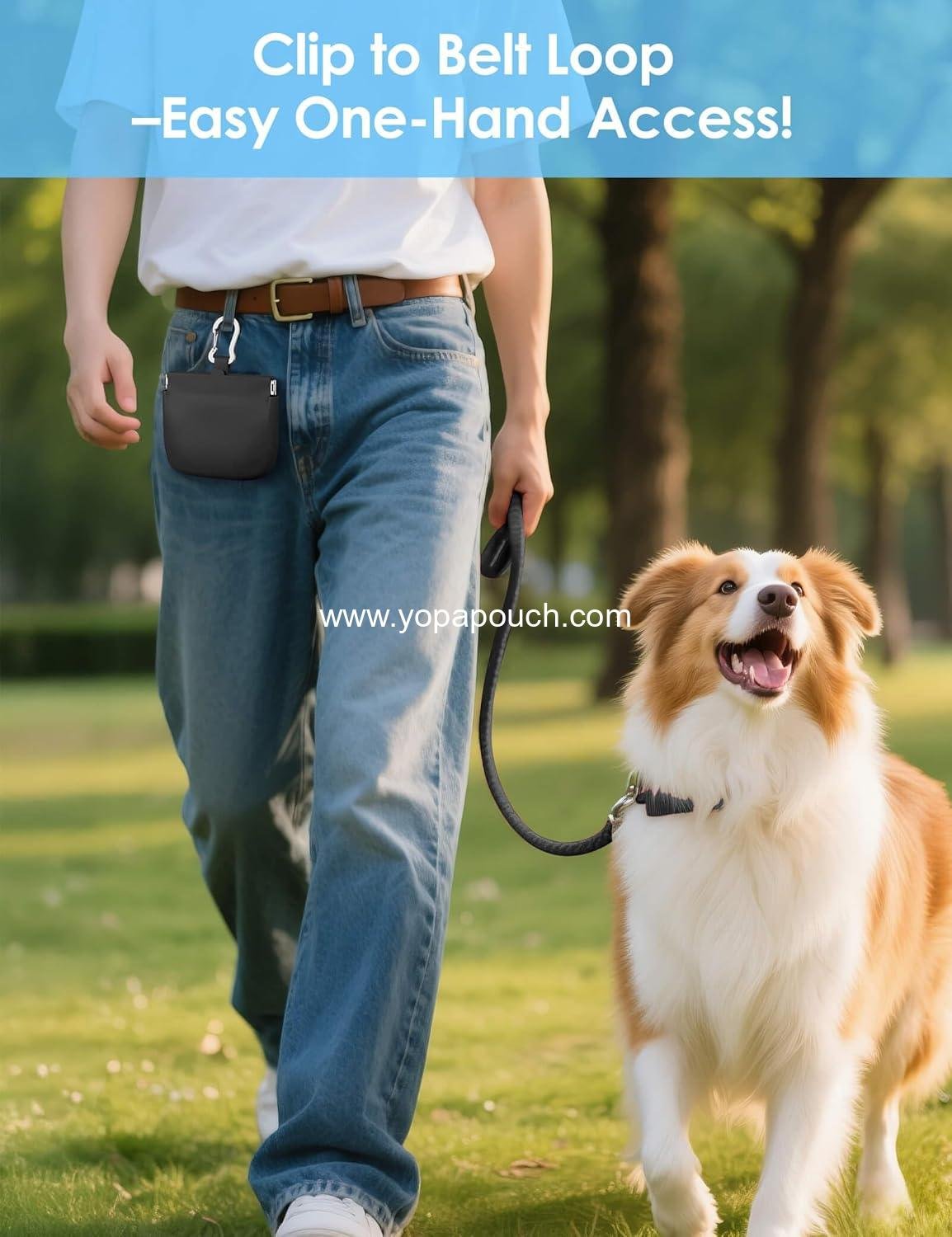 Wholesale One-Hand Access Silicone Dog Treat Pouch, Pocket-Sized Training Pouch with Pull Tab & Auto Closing Lid for Easy Pet Training & Walking (Small, Black) Supplier