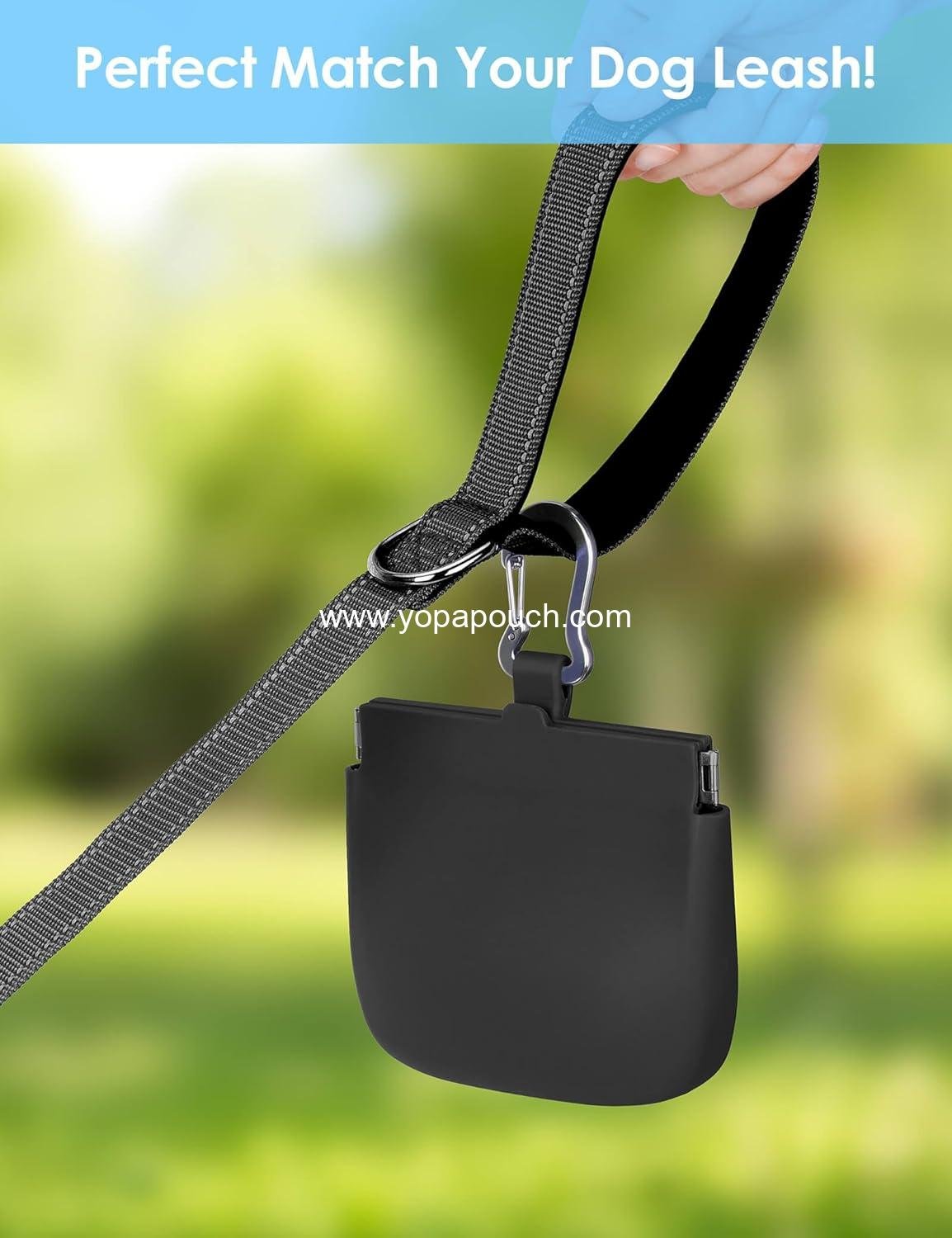 Wholesale One-Hand Access Silicone Dog Treat Pouch, Pocket-Sized Training Pouch with Pull Tab & Auto Closing Lid for Easy Pet Training & Walking (Small, Black) Supplier